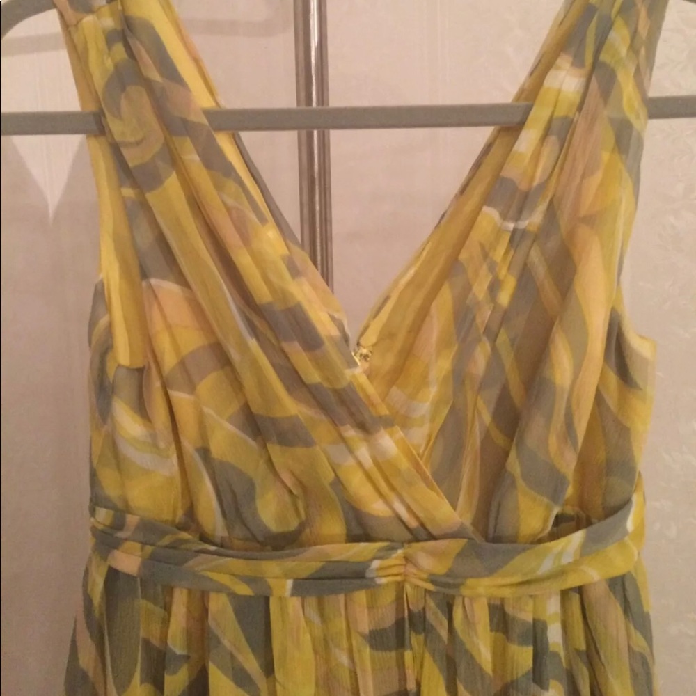 SOLD Postage Stamp Sleeveless Yellow Silk Dress - Picture 6 of 8